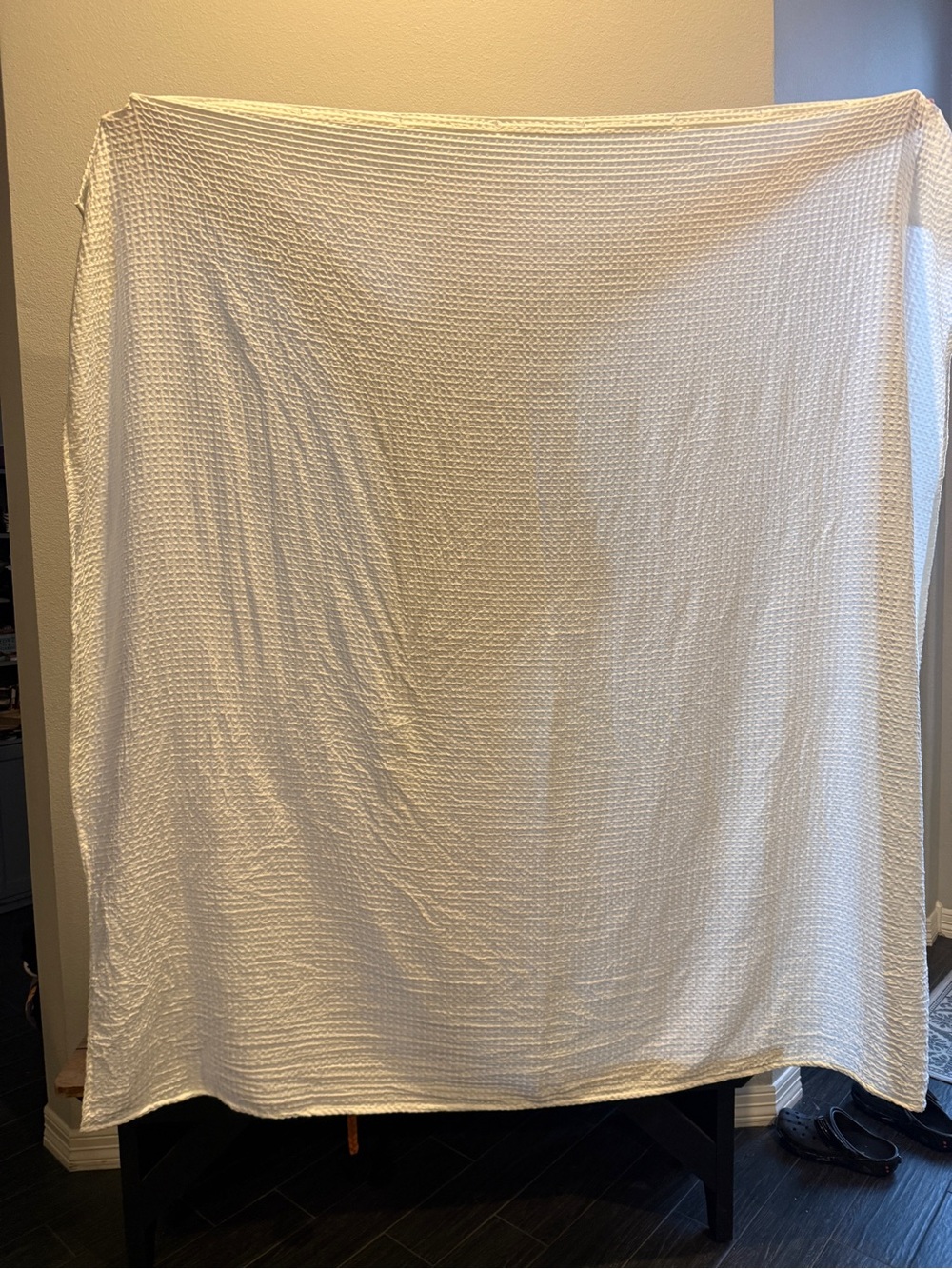 Textured Waffle White Shower Curtain Blanket